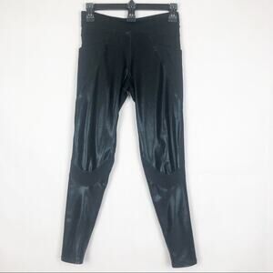 B Women's Coated Black Athleisure Leggings